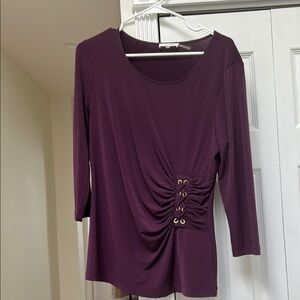Calvin Klein Purple Ruched 3/4 Sleeve Blouse